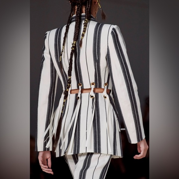 Alexander McQueen Striped Cotton & Linen Jacket with Eyelets in Ivory Size XS - Picture 10 of 10